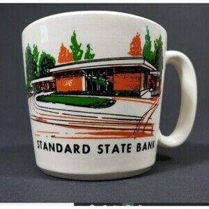 Vintage Bank Advertising Mug Standard State Retro Graphic Ceramic Cup